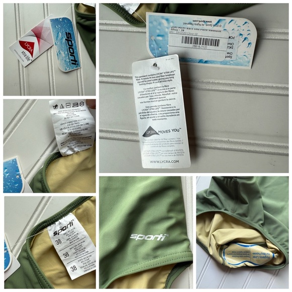 SPORTI Micro Back One Piece Swimsuit Olive Green Size XL 38 NWT Lycra Swimwear - Picture 5 of 7